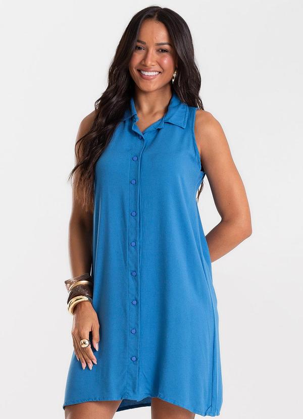 Vestido Feminino Chemise Malha Viscose Azul