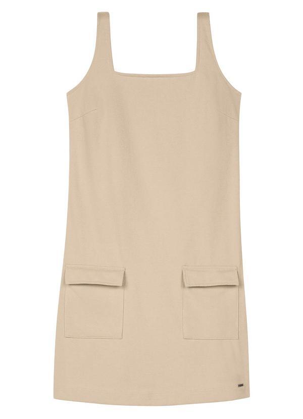 Vestido Feminino com Bolsos Lapela Bege