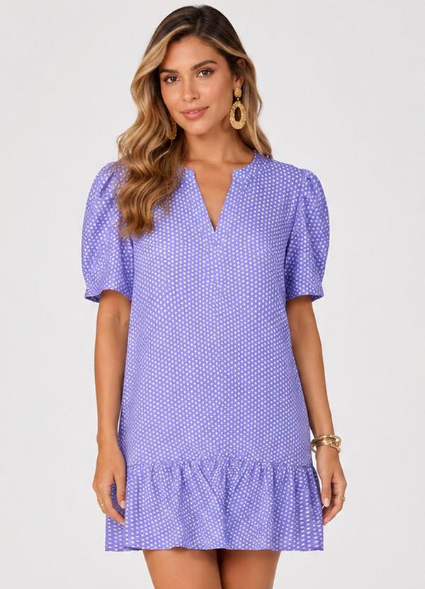 Vestido Feminino com Manga Franzida Azul