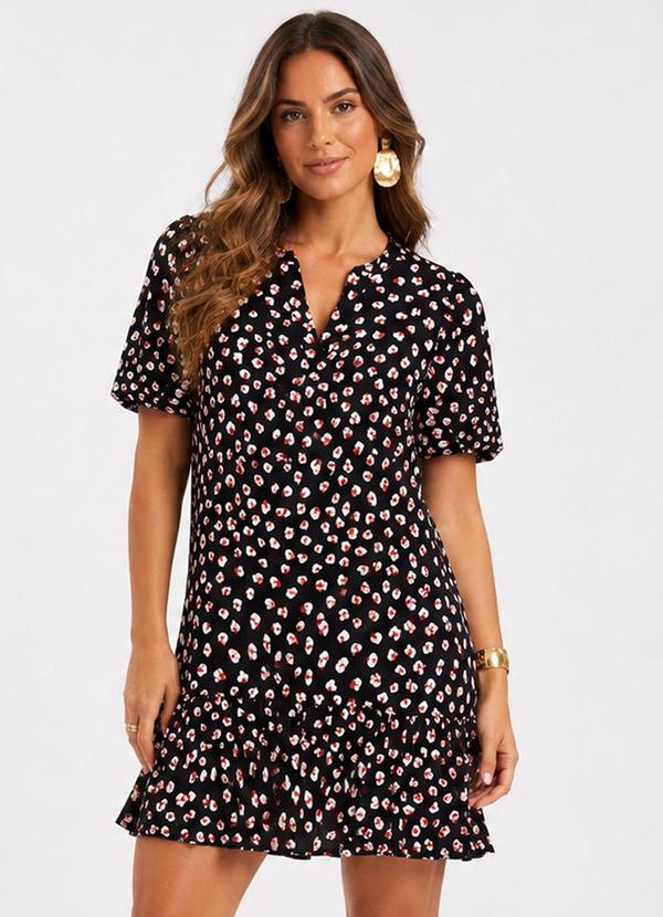 Vestido Feminino com Manga Franzida Preto