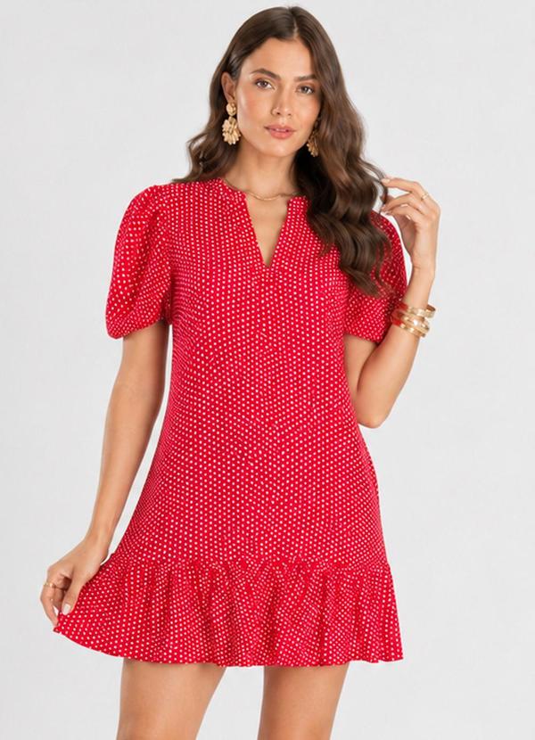 Vestido Feminino com Manga Franzida Vermelho