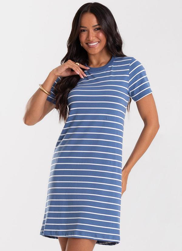 Vestido Feminino Cotton Listrado Azul