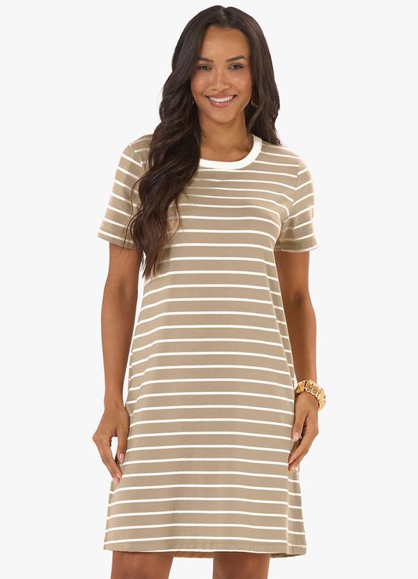 Vestido Feminino Cotton Listrado Marrom