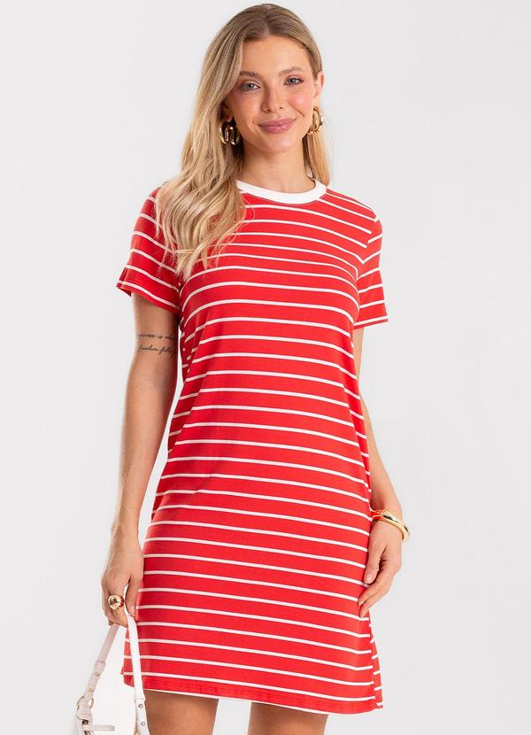 Vestido Feminino Cotton Listrado Vermelho