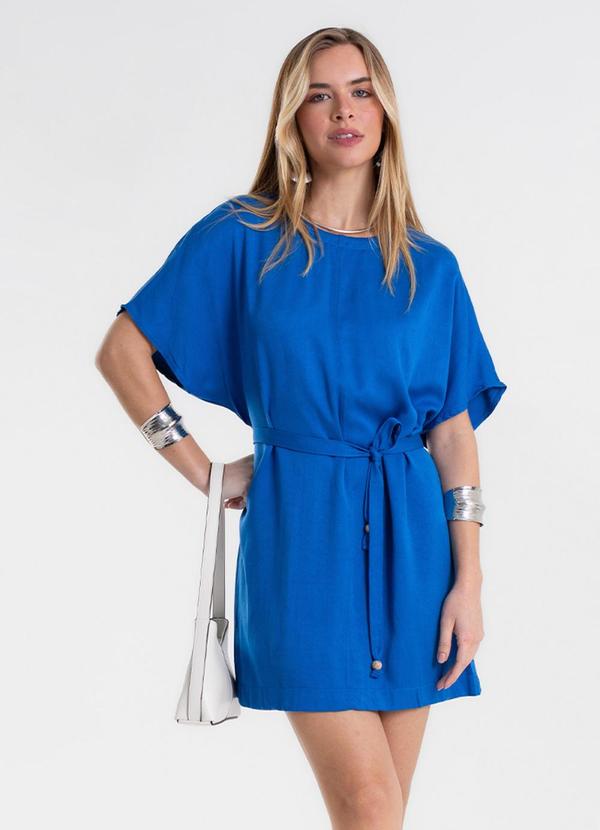 Vestido Feminino Curto com Cinto Azul