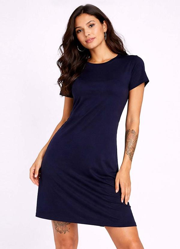 Vestido Feminino Curto com Manga Azul