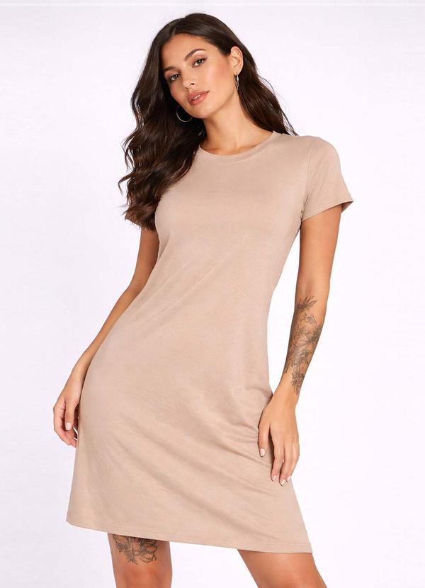 Vestido Feminino Curto com Manga Bege