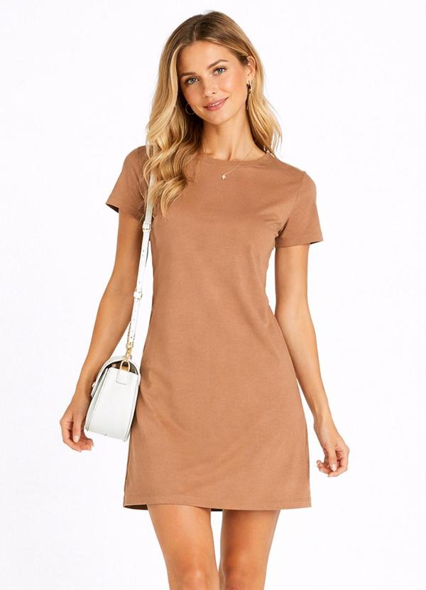 Vestido Feminino Curto com Manga Marrom