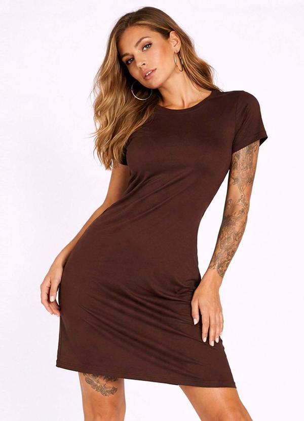 Vestido Feminino Curto com Manga Marrom