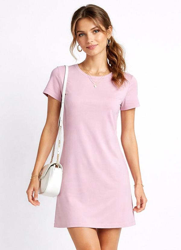 Vestido Feminino Curto com Manga Rosa