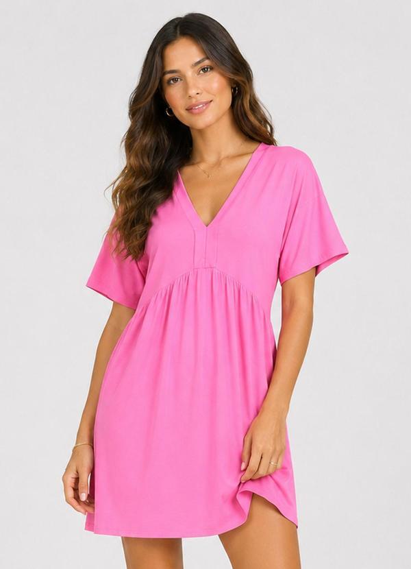 Vestido Feminino Curto Decote em V Rosa