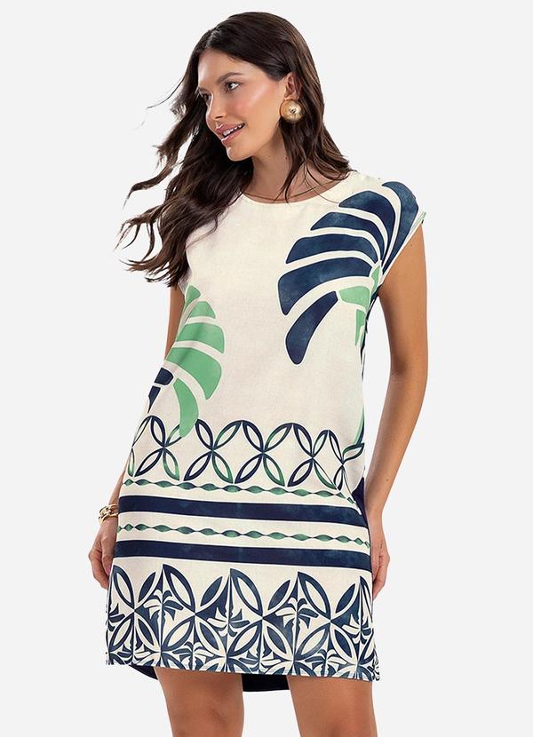 Vista 2 Vestido Feminino Curto Estampado Azul Rovitex Rovitex