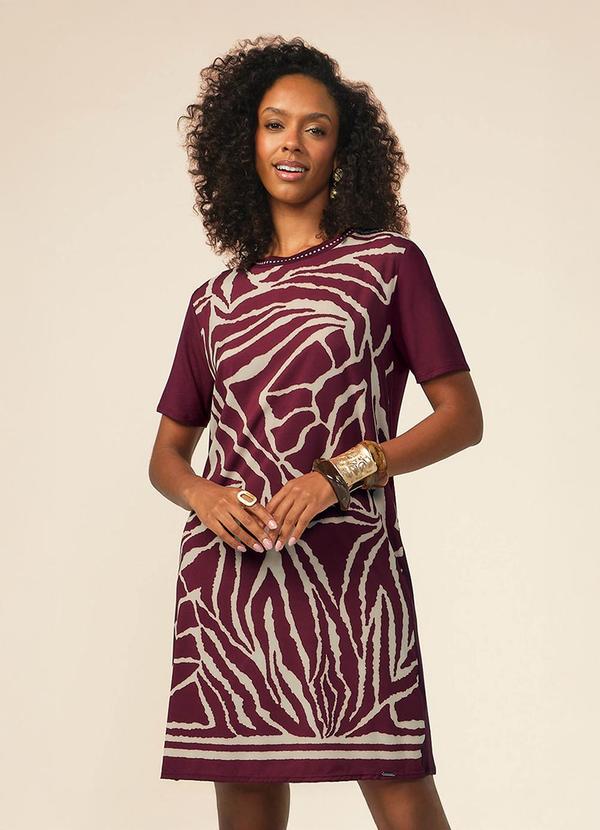 Vestido Feminino Curto Estampado Bordo
