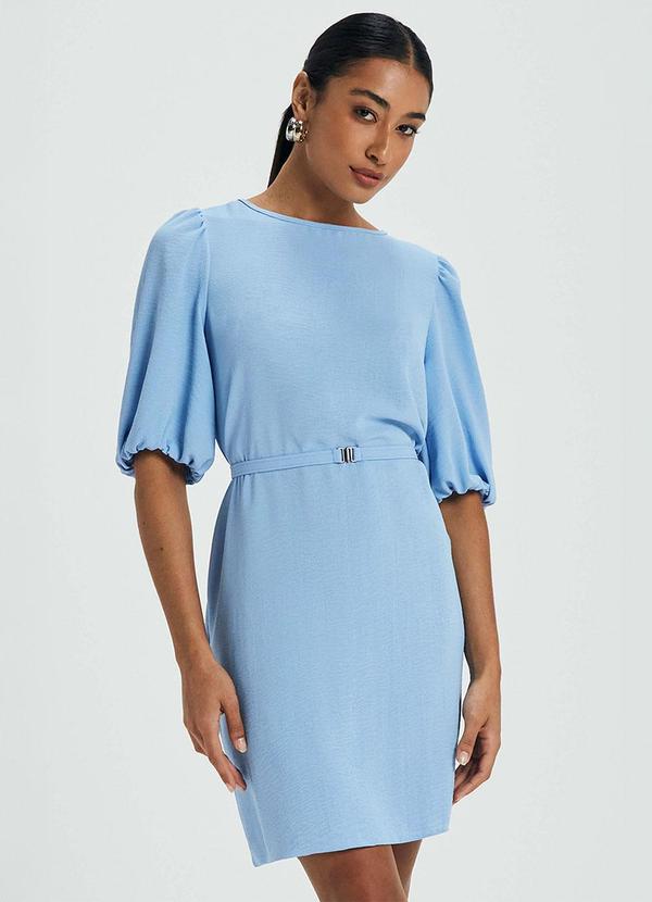 Vestido Feminino Curto Manga Bufante Azul