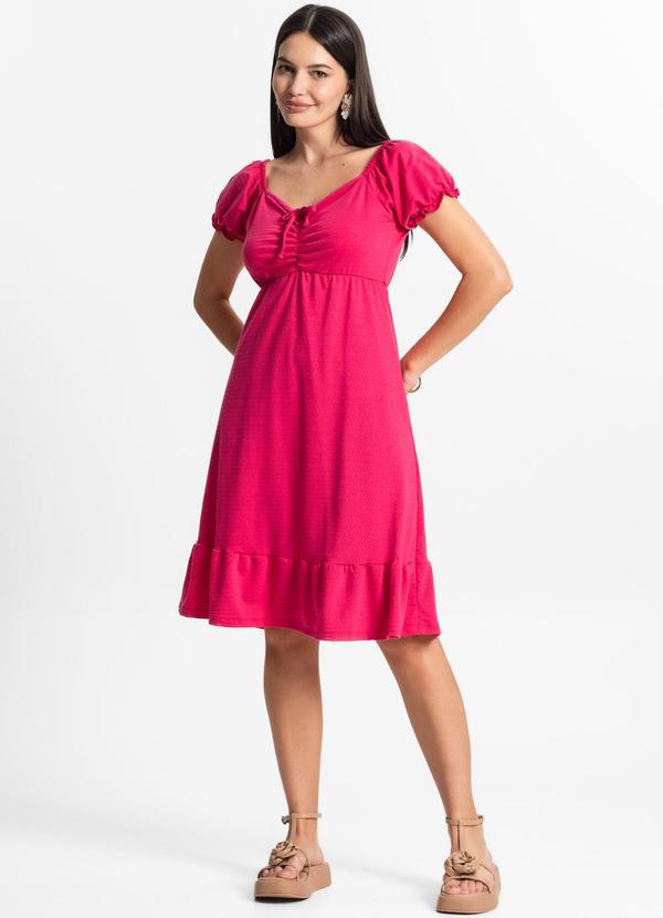 Vista 2 Vestido Feminino Curto Tecido Maquinetado Rosa Rovitex Rovitex