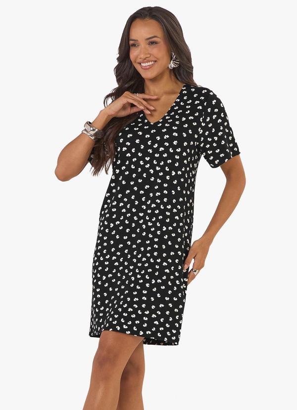 Vestido Feminino Curto Visco Maquinetado Preto