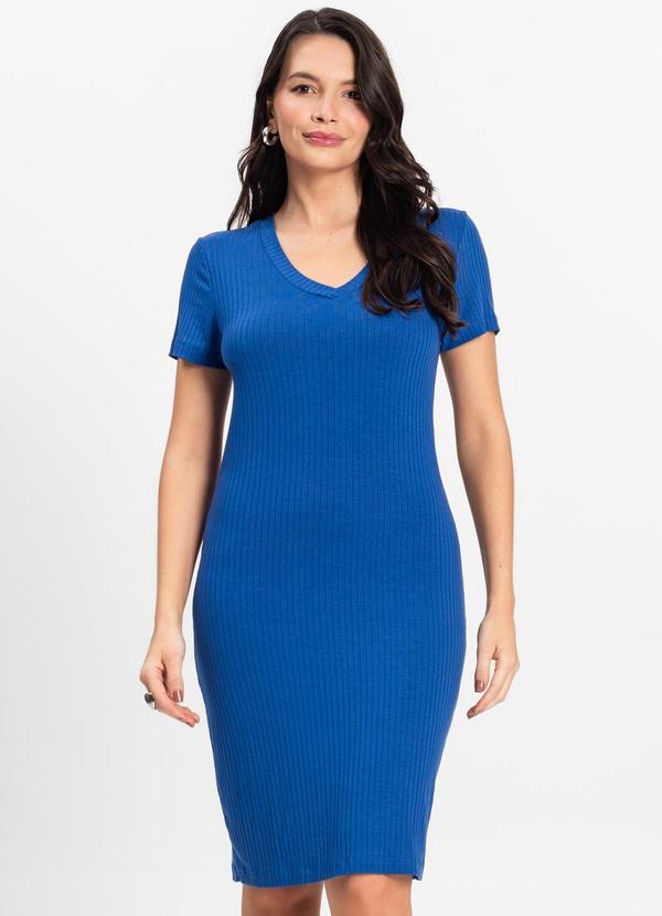 Vestido Feminino em Ribana Canelada Azul