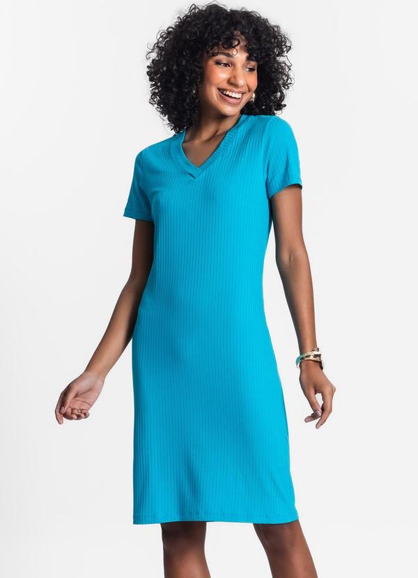 Vista 2 Vestido Feminino em Ribana Canelada Azul Rovitex Rovitex