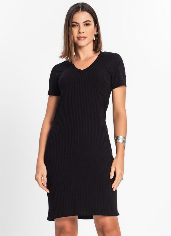 Vista 2 Vestido Feminino em Ribana Canelada Preto Rovitex Rovitex