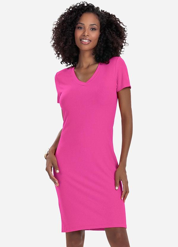 Vestido Feminino em Ribana Canelada Rosa