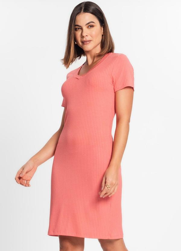 Vista 2 Vestido Feminino em Ribana Canelada Rosa Rovitex Rovitex