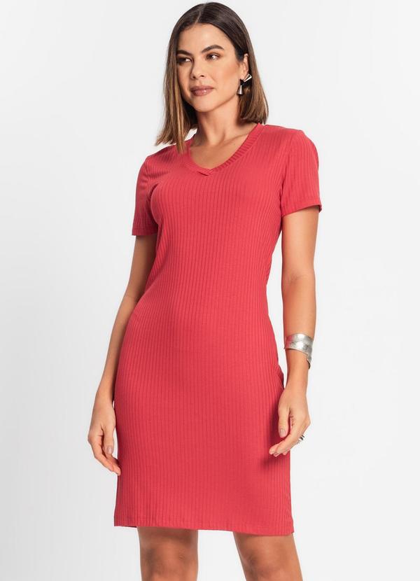 Vista 2 Vestido Feminino em Ribana Canelada Vermelho Rovitex Rovitex