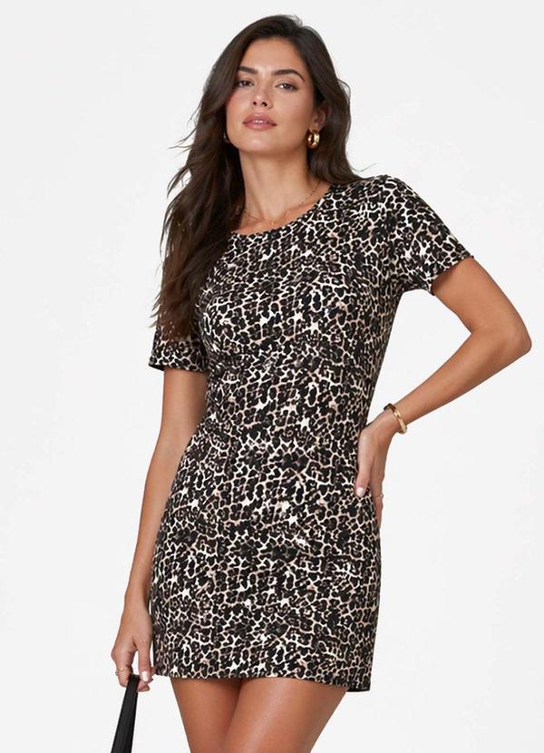 Vestido Feminino Estampado Gola Redonda Bege