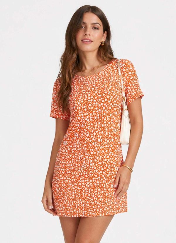 Vestido Feminino Estampado Gola Redonda Laranja