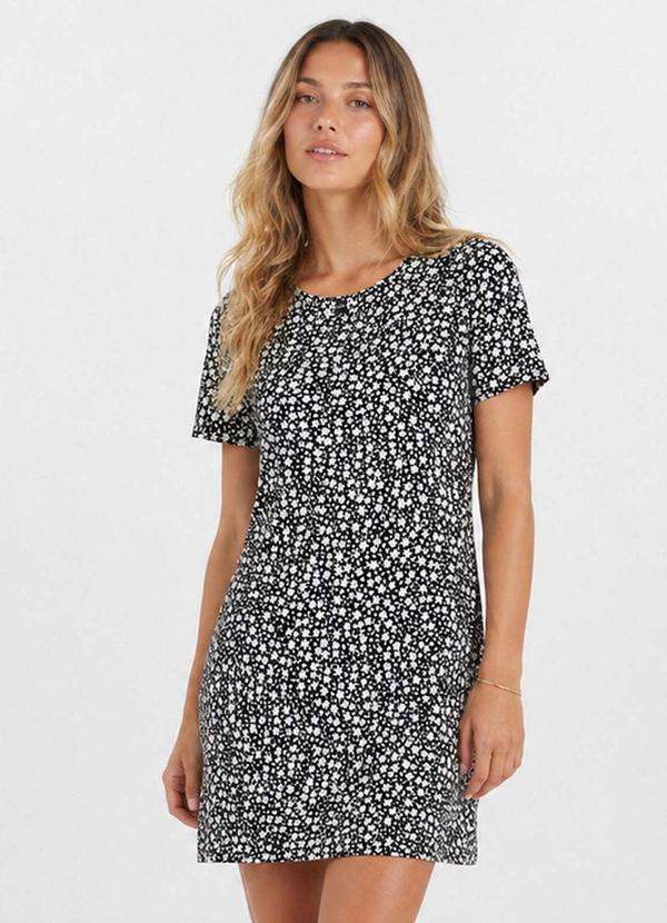 Vestido Feminino Estampado Gola Redonda Preto