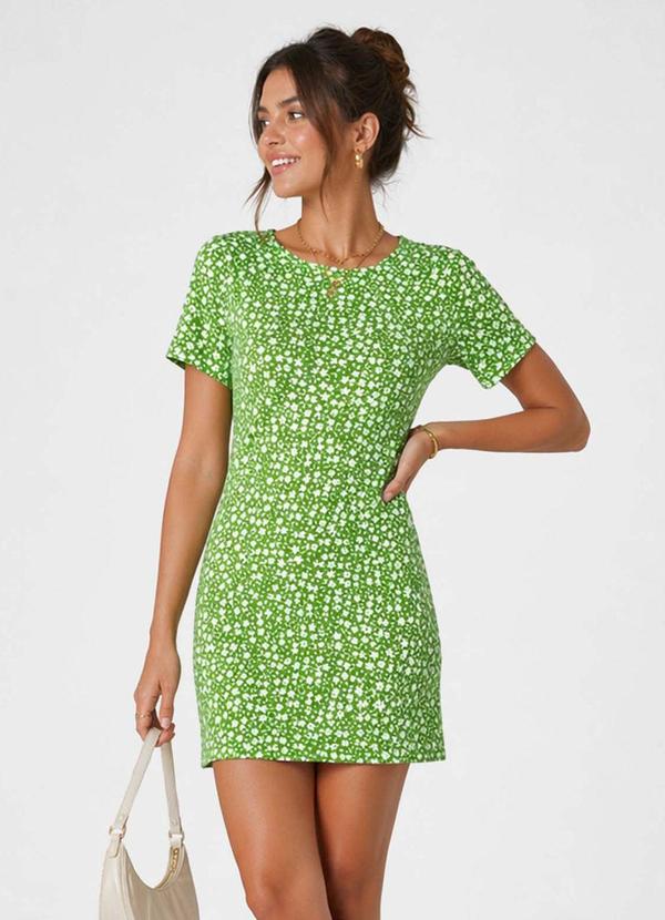 Vestido Feminino Estampado Gola Redonda Verde
