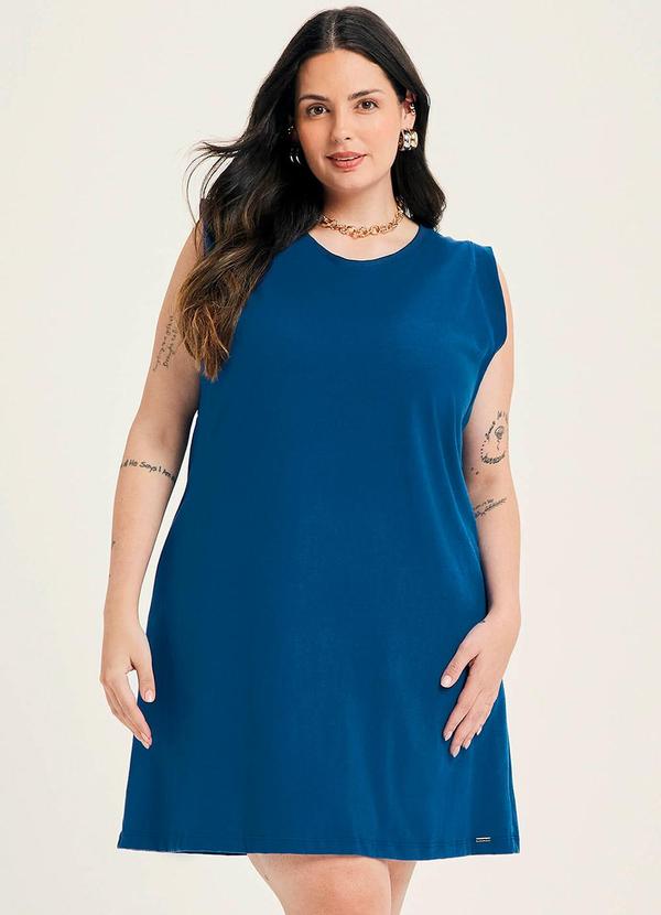 Vista 2 Vestido Feminino Malhão Peletizado Azul Marialícia Marialícia
