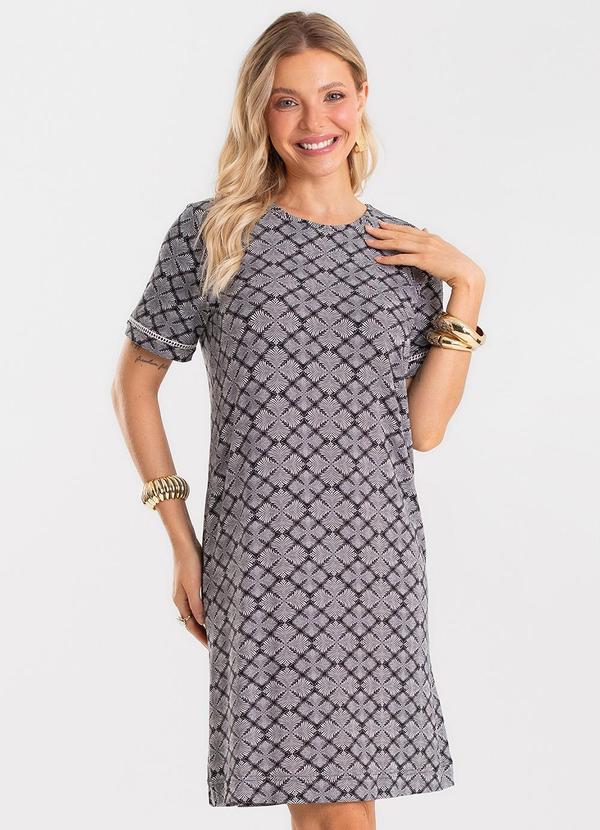 Vestido Feminino Viscotorcion Estampado Preto