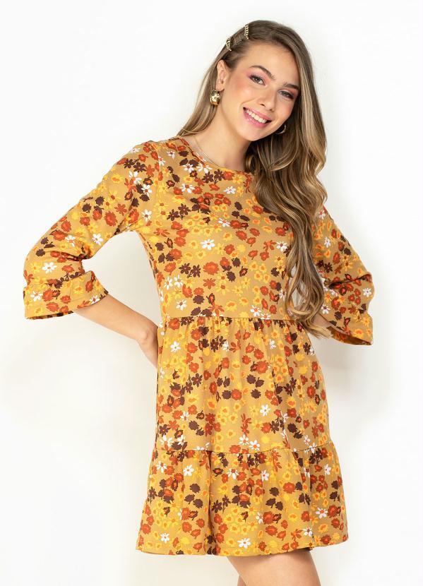 Vista 2 Vestido Floral com Babados e Manga 3/4 Moda Pop Moda Pop