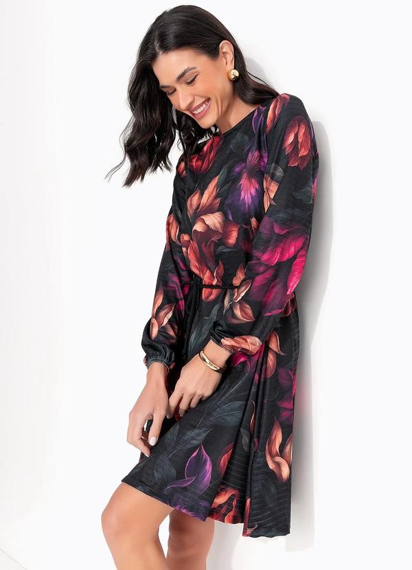 Vestido Floral Dark em Malha Texturizada