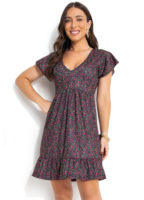 Vista 2 Vestido Floral Mini em Jersey Acetinado Moda Pop Moda Pop