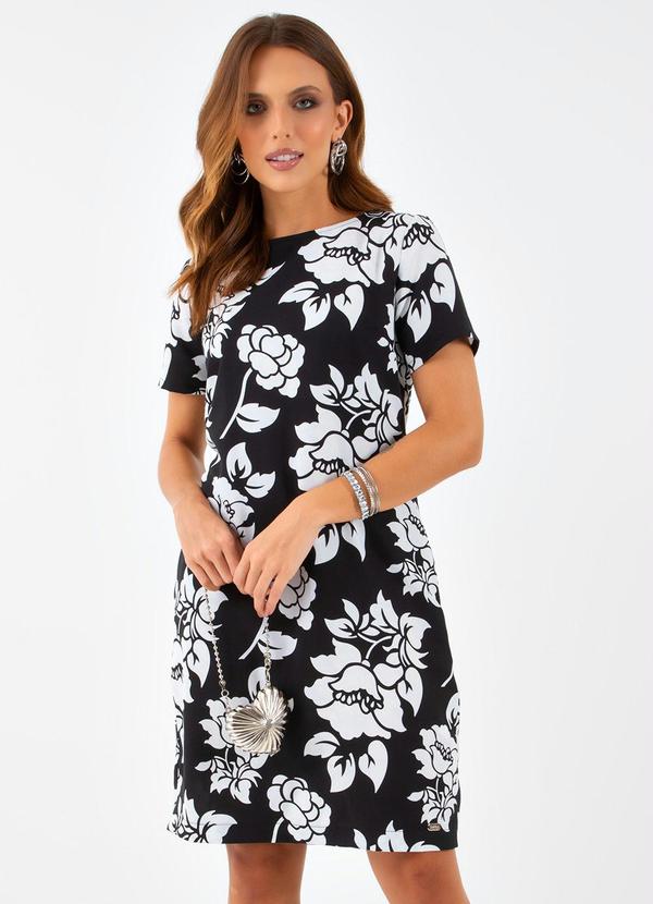 Vestido Floral P&B em Crepe Plano
