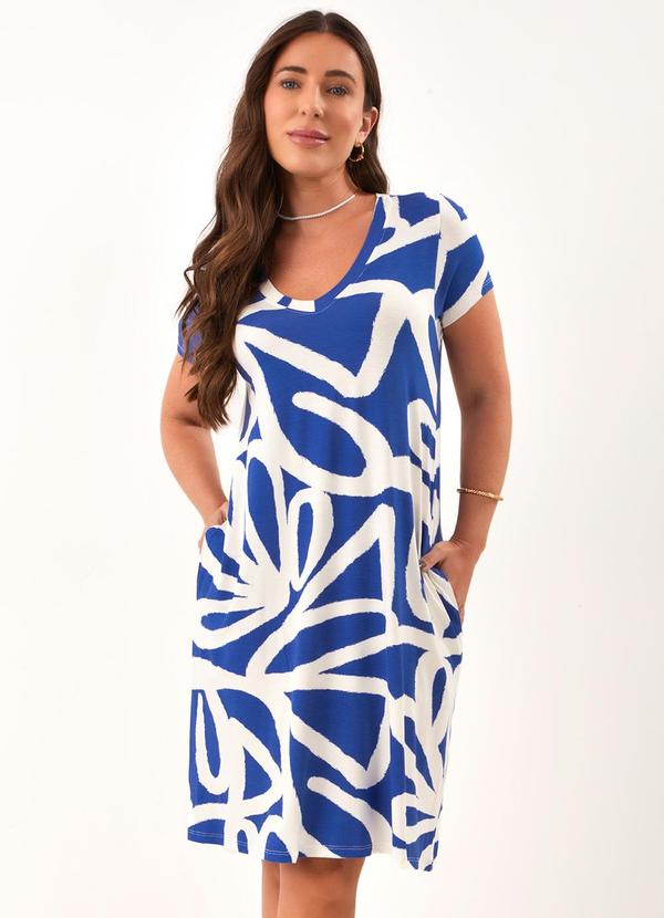 Vestido Floral Pincelado em Malha de Viscose