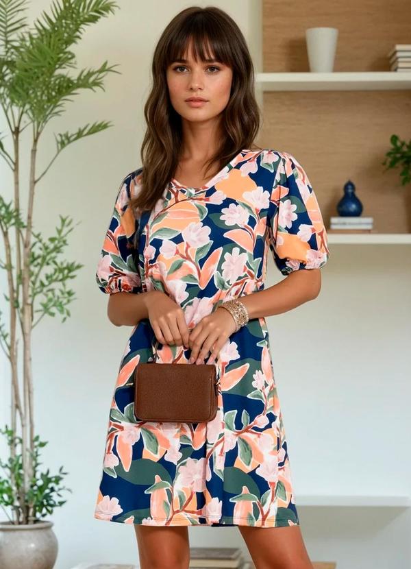 Vista 2 Vestido Floral Pincelado em Malha Fria Quintess Quintess
