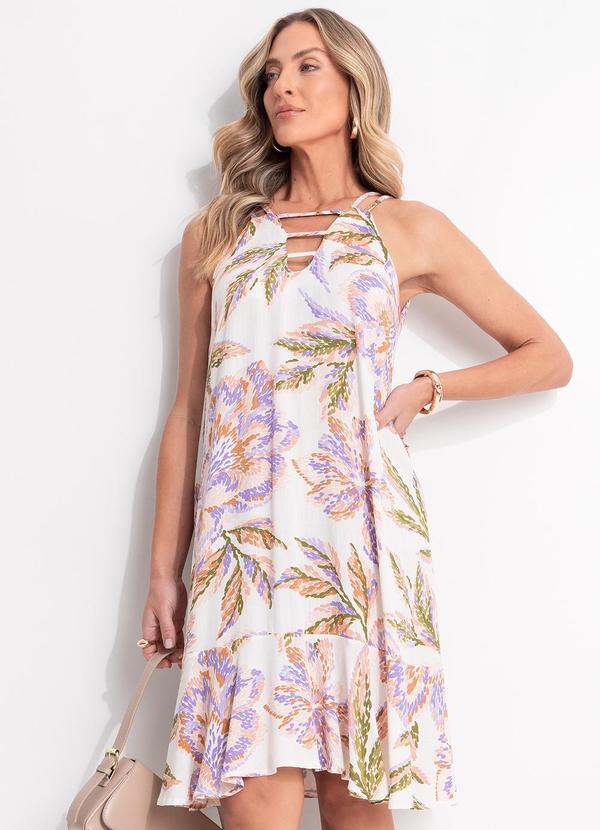 Vestido Floral Pincelado em Viscose Plana