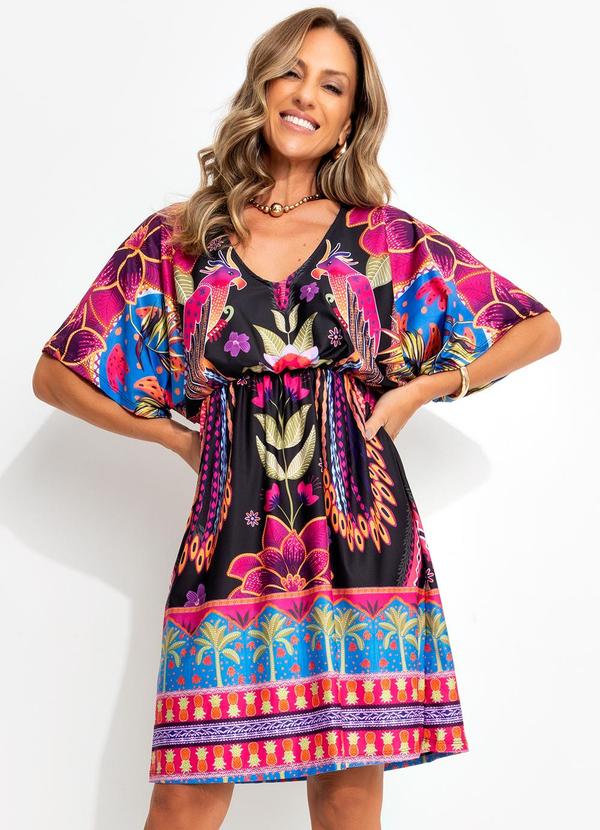 Vestido Floral Tropical em Malha Fria