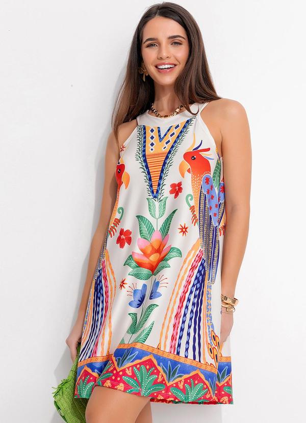 Vestido Floral Tropical em Malha Fria