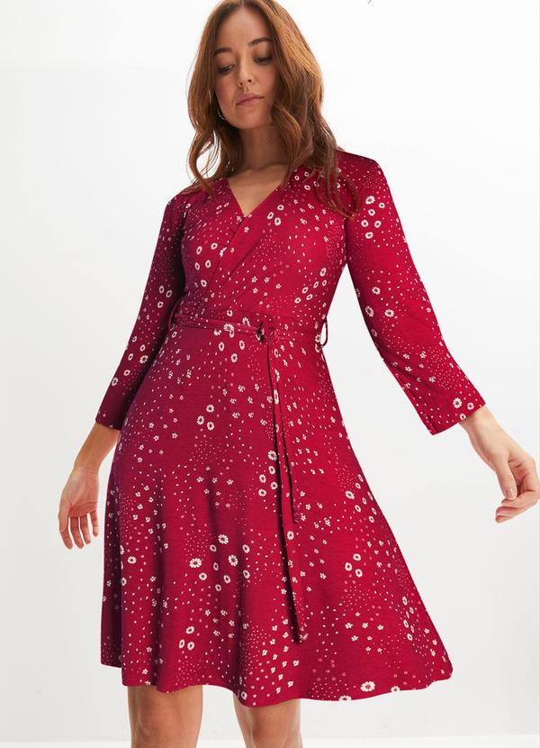 Vestido Floral Vermelho em Malha de Viscose