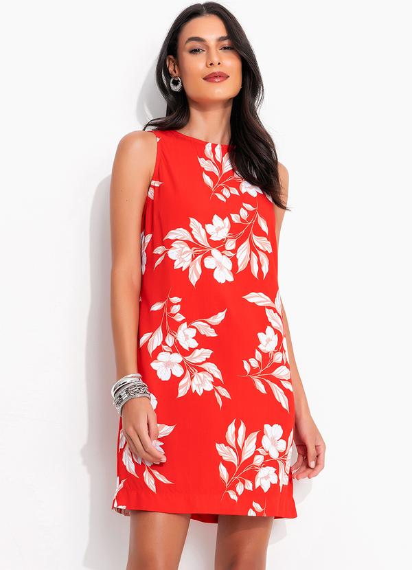 Vestido Floral Vermelho em Viscose Plana