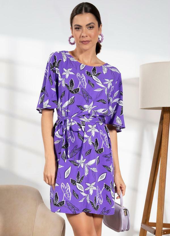 Vestido Floral Violeta em Viscose Plana