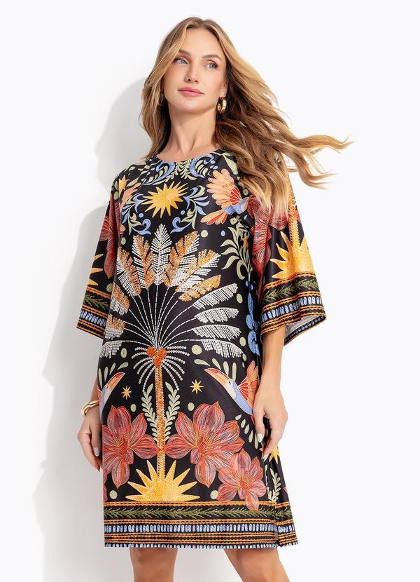Vestido Floresta Colorida em Malha Fria