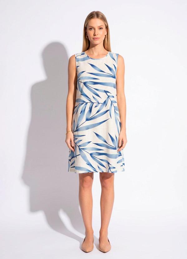 Vestido Folhagem Azul com Bolsos