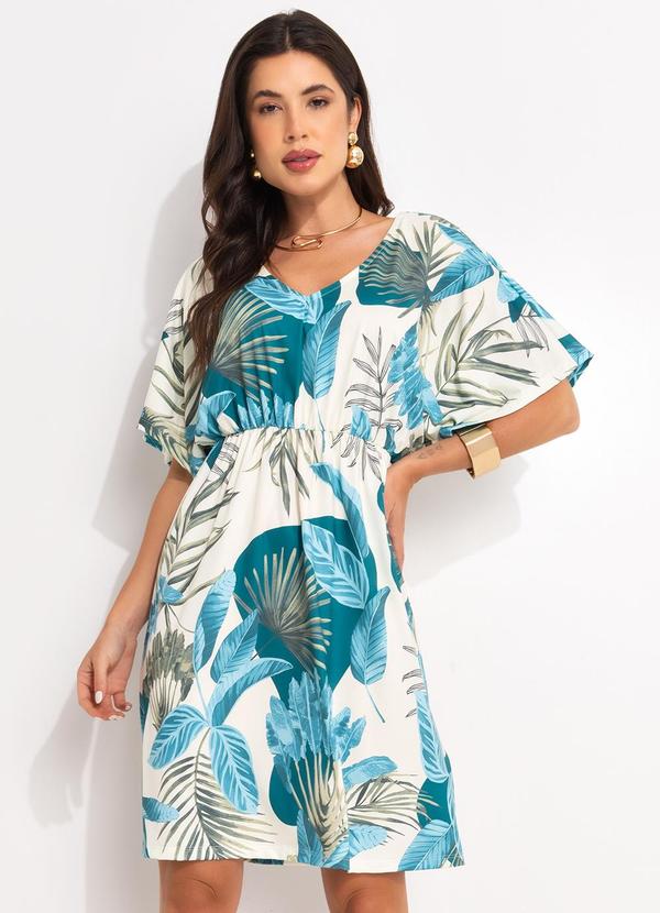Vista 2 Vestido Folhagem Bege em Malha Fria Quintess Quintess