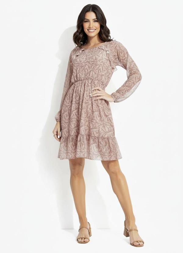 Vista 2 Vestido Folhagem Marrom em Tule Quintess Quintess
