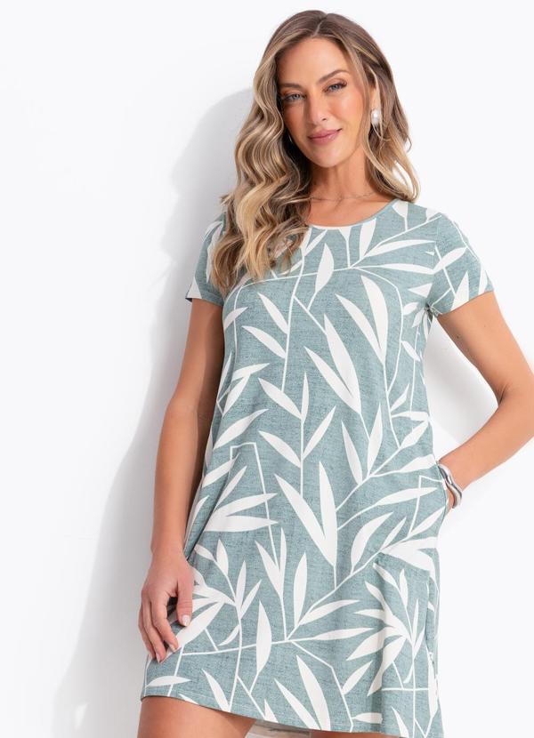 Vestido Folhagem Menta em Malha de Viscose