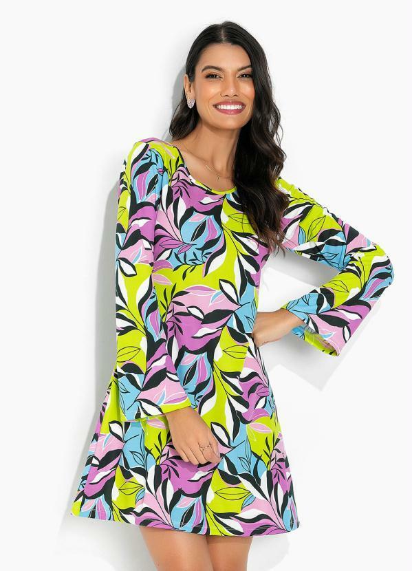 Vestido Folhagem Verde com Mangas Longas